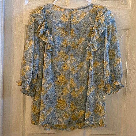 Miami Blue and Yellow Floral Sheer Blouse - Picture 10 of 15